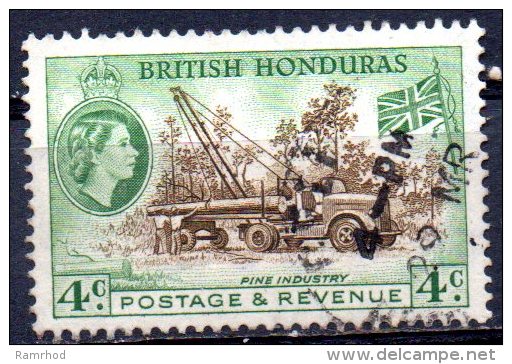 BRITISH HONDURAS 1953 Queen Elizabeth II - 4c Pine Industry  FU - Honduras Británica (...-1970)