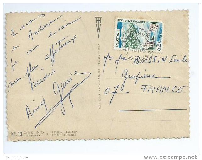 Andorre.timbre Sur Carte Postale Ordino Avec  Oblitération Encamp - Storia Postale