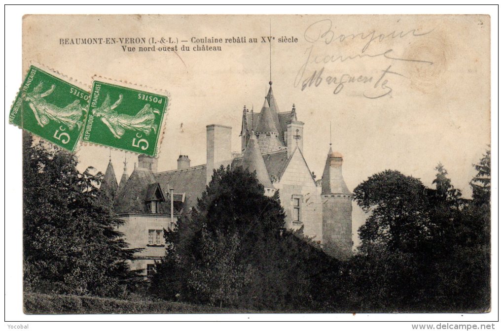 CP, 37, BEAUMONT-EN-VERON, Coulaine Rebâti Au XVe Siècle, Vue Nord-ouest Du Château, Voyagé - Beaumont-la-Ronce