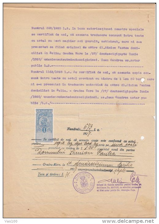 KING FERDINAND REVENUE STAMP ON MIDDLE SCHOOL CERTIFICAT COPY, 1927, ROMANIA - Diplomas Y Calificaciones Escolares