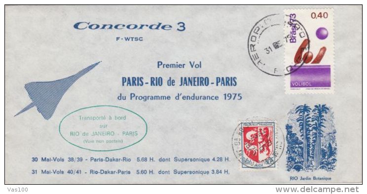 PLANES, CONCORDE, PARIS- RIO DE JANEIRO FIRST FLIGHT, SPECIAL COVER, 1975, BRASIL - Concorde