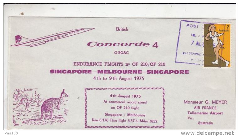 PLANES, CONCORDE, SINGAPORE MELBOURNE- SINGAPORE ENDURANCE FLIGHT, SPECIAL COVER, 1975, AUSTRALIA - Concorde