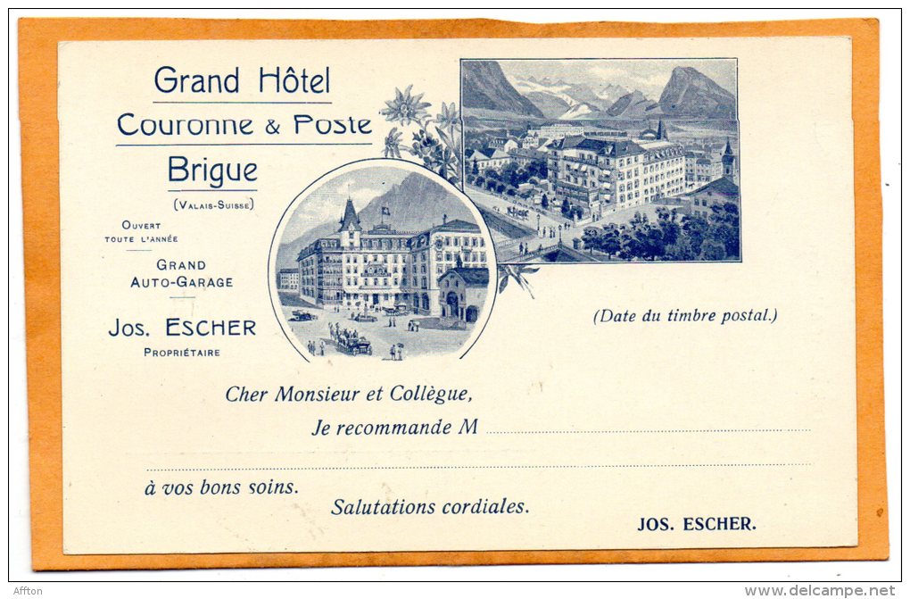 Brig Brigue Grand Hotel Couronne & Poste 1898 Postcard - Brigue-Glis 