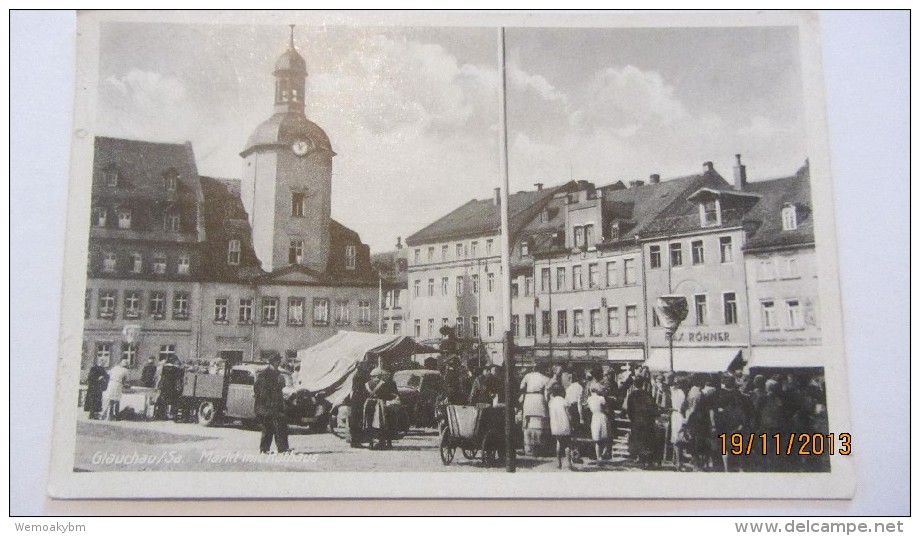 AK  Glaucha In Sachsen, Markt Mit Rathaus Vom 16.10.1952 Mit Mi-Nr. 323 - Glauchau