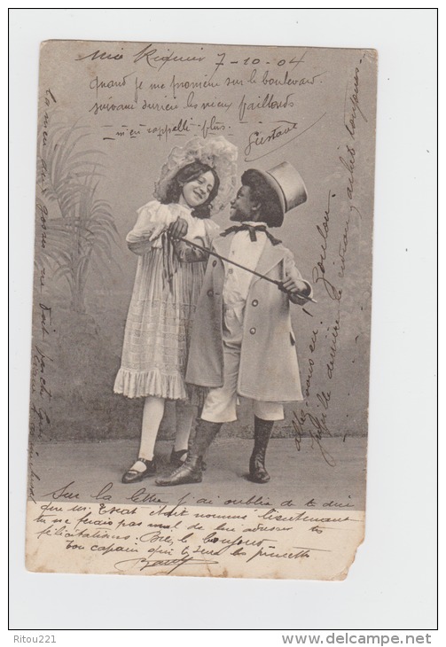 Illustration Théâtre ? Enfants Fillette Garçon Couleur Noire Costume Chapeau  - 1904 - Non Classés