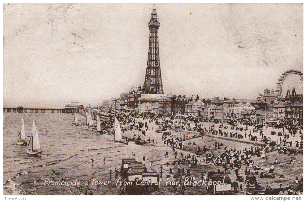 Thematiques Great Britain Blackpool Promenade & Tower From Central Pier Ecrite Timbrée 05 01 1919 - Blackpool