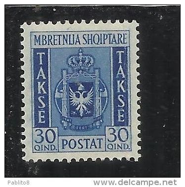 ALBANIA 1940 STEMMA ALBANESE TASSE TAXES SEGNATASSE 30 Q MNH - Albania