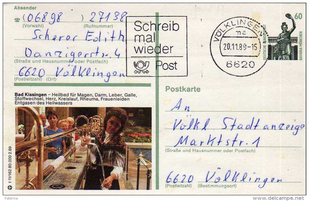 R 208 Entero Postal  Volklingen 1989 Alemania Baños, Reuma Bad Kissingen - Cartoline - Usati