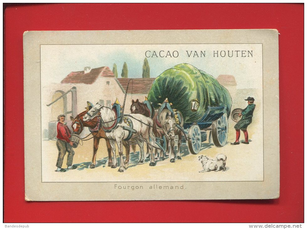 VAN HOUTEN JOLIE CHROMO ALLEMAGNE FOURGON ALLEMAND  ATTELAGE CHEVAUX ROULOTTE LANTERNE - Van Houten