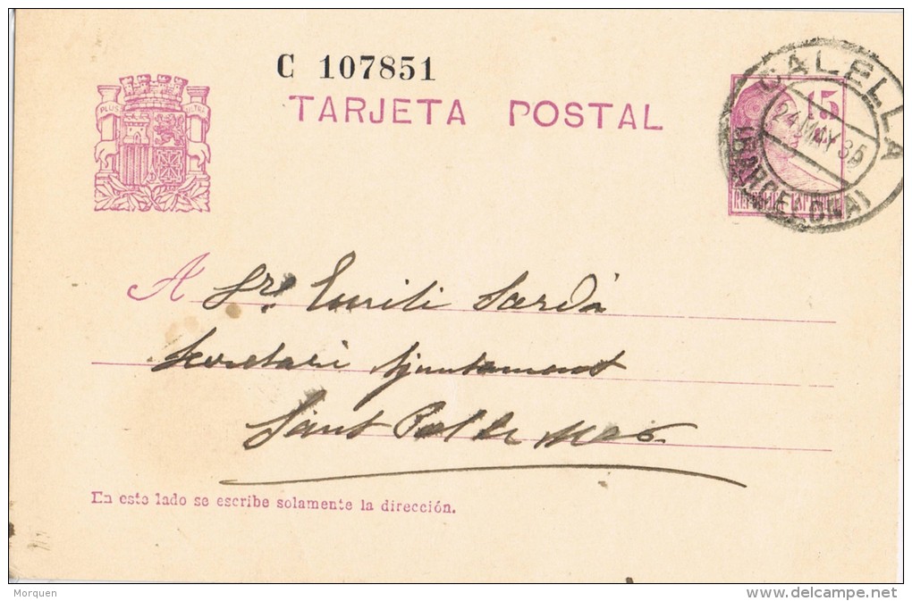 5774. Entero Postal CALELLA (barcelona) 19359. Republica - 1931-....