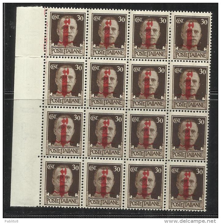 ITALIA REGNO ITALY KINGDOM 1944 REPUBBLICA SOCIALE ITALIANA RSI CENT 30 MNH FASCIO VERONA BLOCCO 16 BLOCK SIGNED FIRMATO - Nuovi