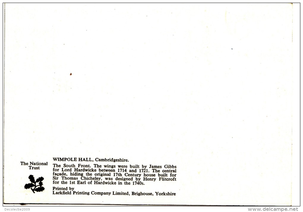 BT17818 Wimpole Hall Cambridgeshire   2 Scans - Altri & Non Classificati