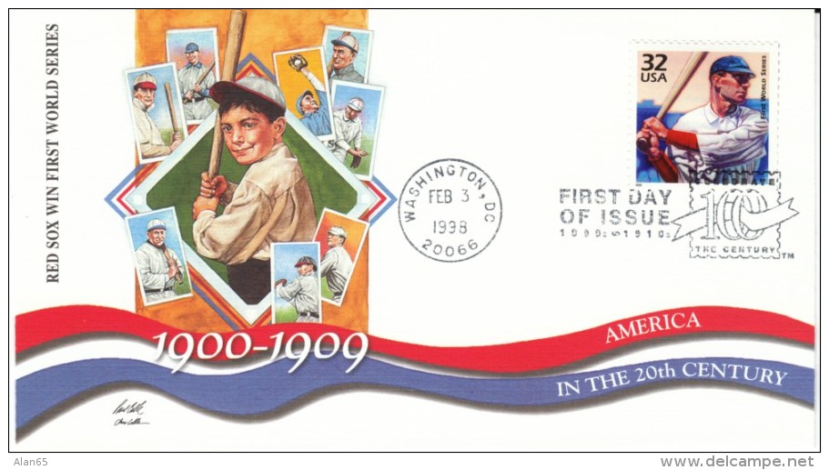 #3182n 'Celebrate The Century 1900, Red Sox Win Baseball World Series, FDC Illustrated First Day Cover - 1991-2000