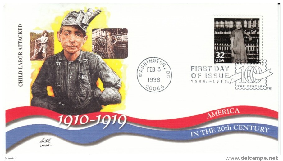 #3183o 'Celebrate The Century' Child Labor Reform, Industry Factory Worker FDC Illustrated First Day Cover - 1991-2000