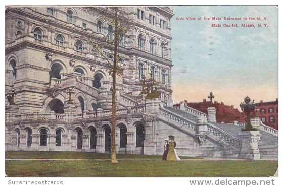 New York Albany Side View Of The Main Entrance To The New York State Capitol 1911 - Albany