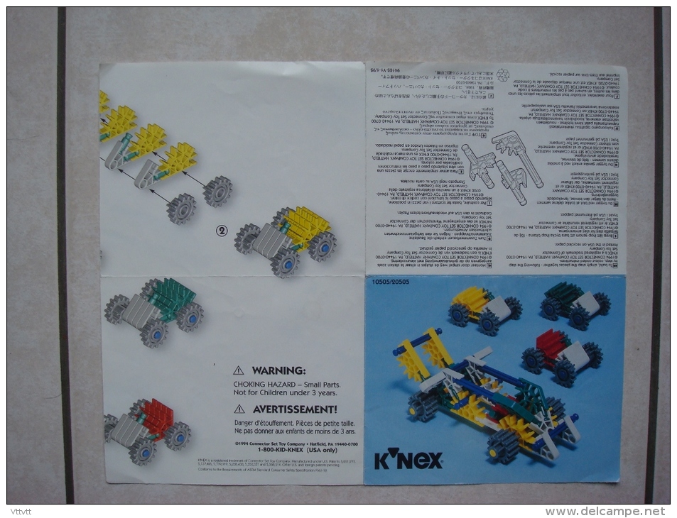 Brochure (1994) Mode D'emploi K'NEX 10505/20505 (23,5 Cm Sur 29,5 Cm Déplié) - K'nex