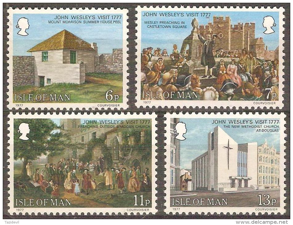 ISLE OF MAN - MNH ** 1977 Visit Of John Wesley. Scott 105-8 - Isola Di Man