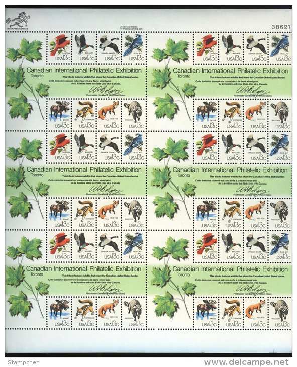 Sheet Of 1978 USA Capex '78 Stamps- Wildlife #1757 Fox Moose Bird Geese Maple Tree - Geese