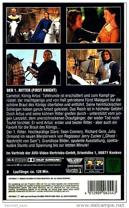 VHS Video ,  Der 1. Ritter  -  Mit : Sean Connery, Richard Gere, Ben Cross, Julia Ormond  -  Von 1996 - Acción, Aventura
