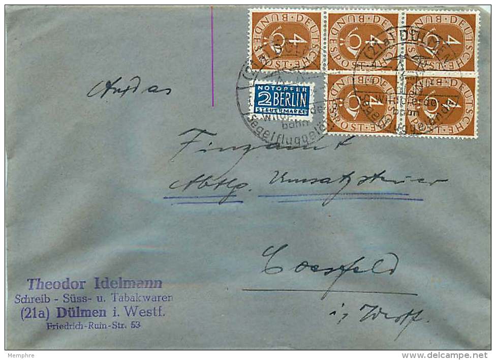 Bund Nr.124, 4 Pf Posthorn Im Fünferblock Auf Brief - Briefe U. Dokumente