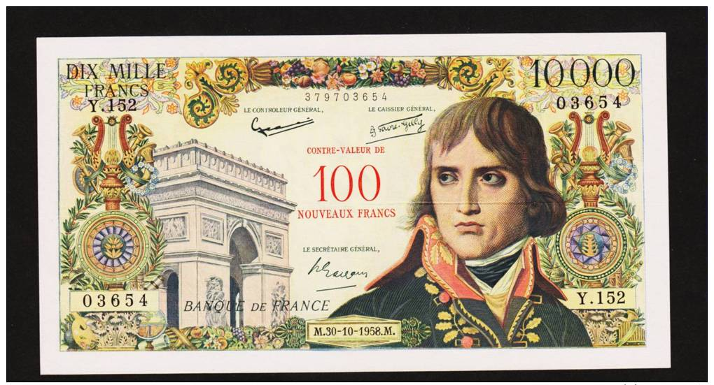 Surchargé 100 NF/10000 Francs Bonaparte, 30.10.1958, Fayette 55.1 - 1955-1959 Sovraccarichi In Nuovi Franchi