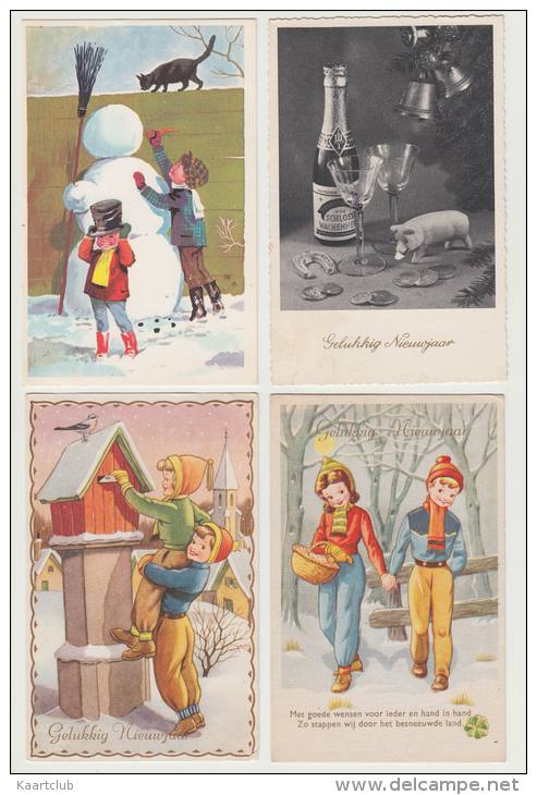 8 OUDE ANSICHTEN (1951 - 1963) - ´Gelukkig Nieuwjaar´ Met Postzegel - Nederland/Holland - Nieuwjaar