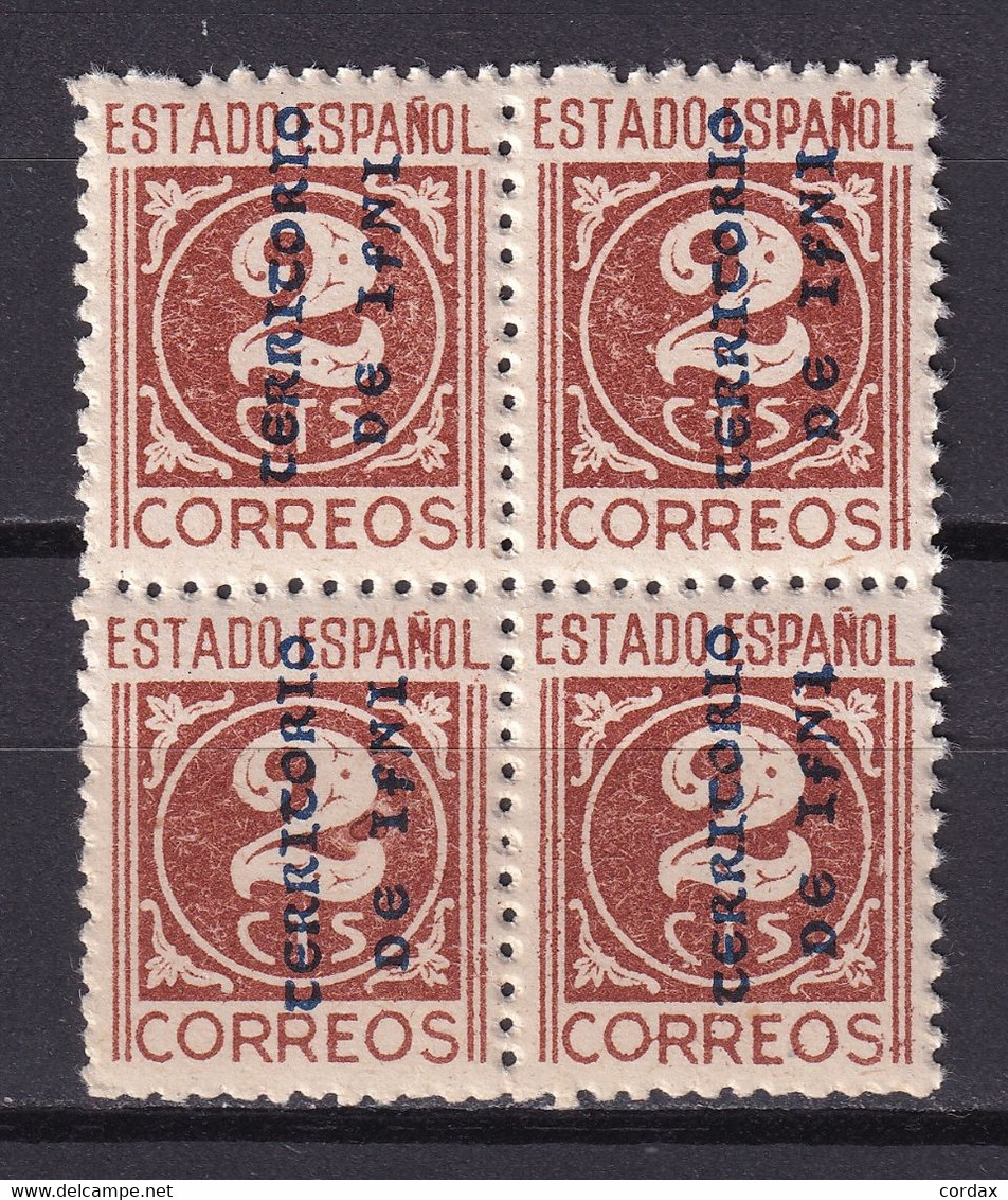 IFNI 1941. CIFRA VARIEDAD SOBRECARGA VERTICAL 2 Ct**. BLOCX4. ESCASO - Ifni