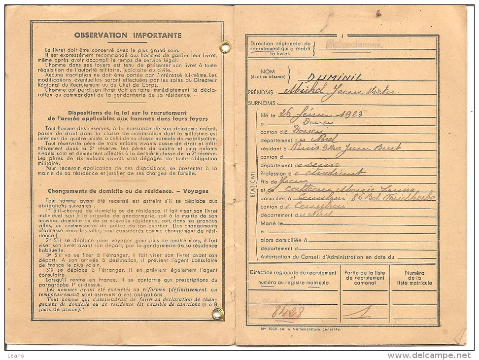 LIVRET INDIVIDUEL MILITAIRE 1945 - Gendarmerie De Cambrai - Documents