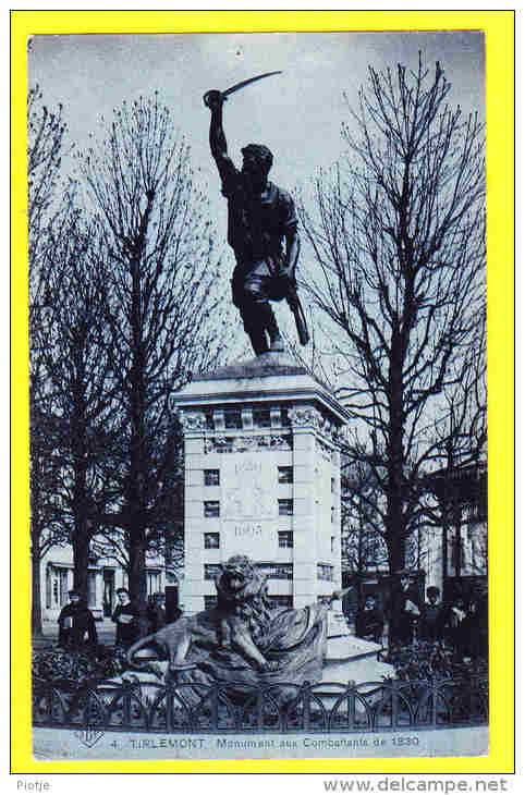 * Tienen - Tirlemont (Vlaams Brabant - Brussel) * (SBP, Nr 4) Monument Aux Combattants De 1830, Lion, Animée, CPA, Old - Tienen