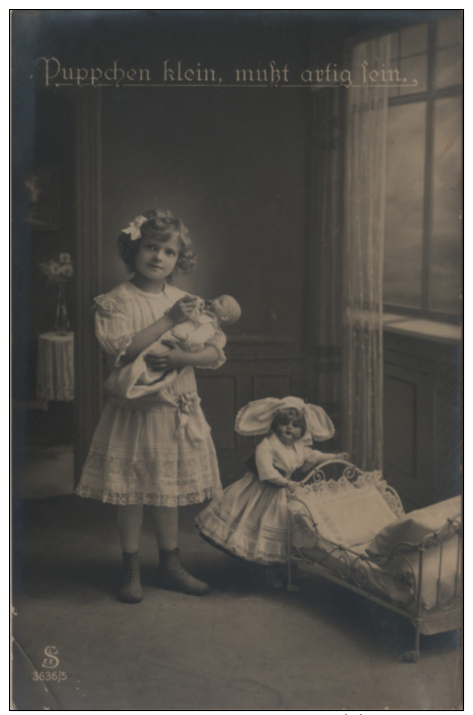 German B&amp;W 6-postcard Complete Series - Young Girl Palying With Dolls - LJSFF/NBC 3636/1 &ndash; 6 (mid-1910s) - Autres & Non Classés