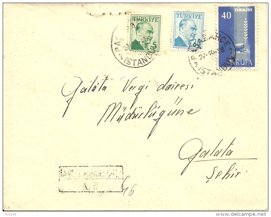 Turkey; Cover Sent From Pasabahce To Galata, Bearing 1958 Issued EUROPA CEPT Stamp - Lettres & Documents