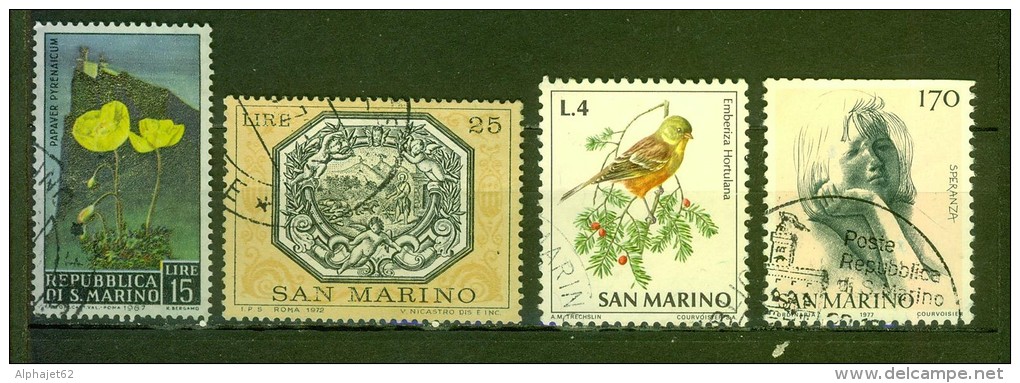 Fleur, Papaver - Palais Valloni - SAN MARINO - SAINT MARIN - Oiseau, Ortolan - Emilio Greco - N° 689-804-813-939 - 1967 - Used Stamps