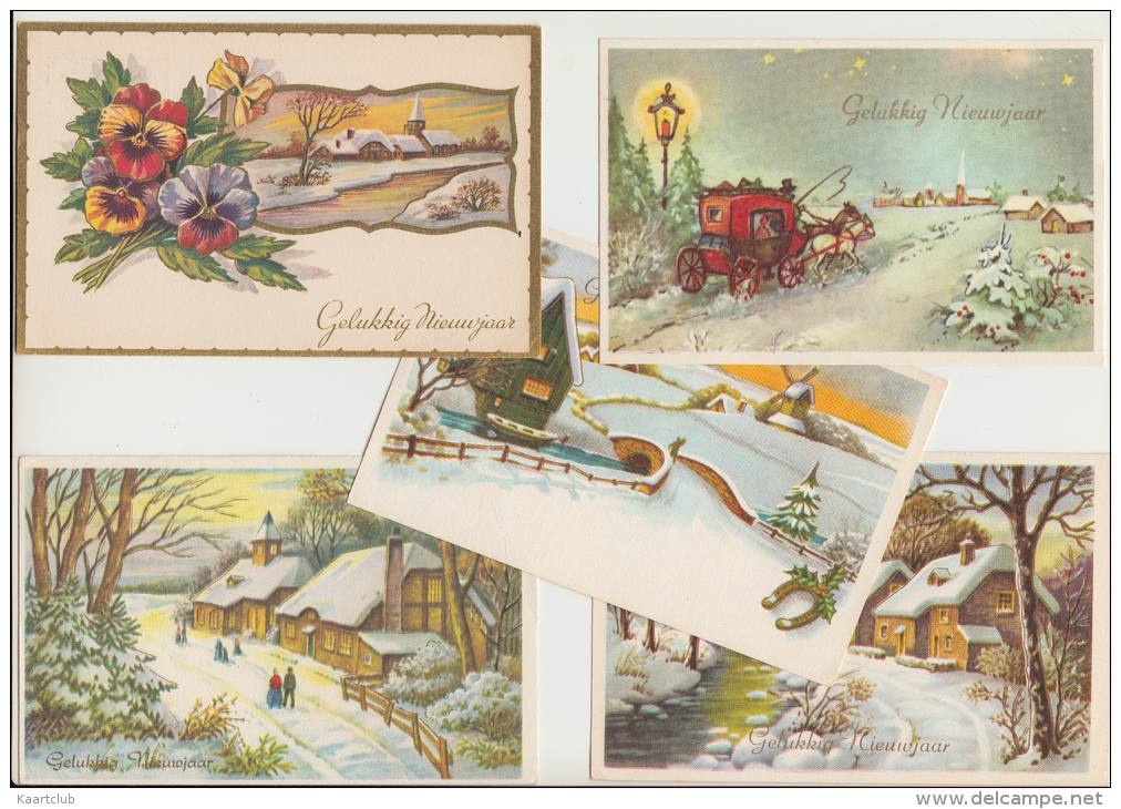 13 OUDE ANSICHTEN (vanaf 1957 ):  ´Gelukkig Nieuwjaar´ Met Postzegel - Nederland/Holland (4 Scans) - Nieuwjaar