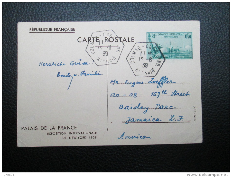Cachet Hexagonal CREDIT INDUSTRIEL COLMAR 1939 Sur Ep Pour La Jamaïque - Storia Postale