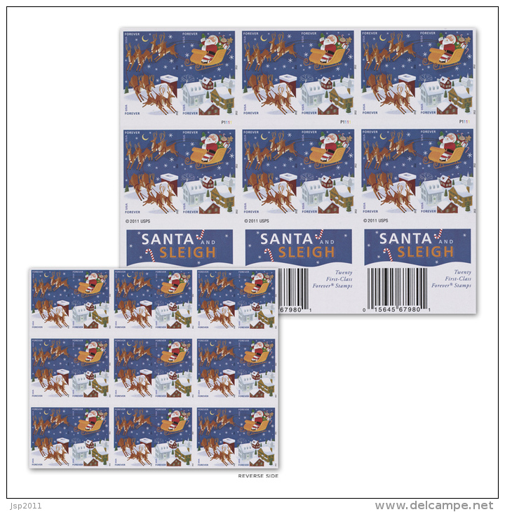 USA 2012 Scott 4715bv. Santa & Sleigh Christmas, Imperforate Booklet Pane Of 20, MNH (**) - 1981-...