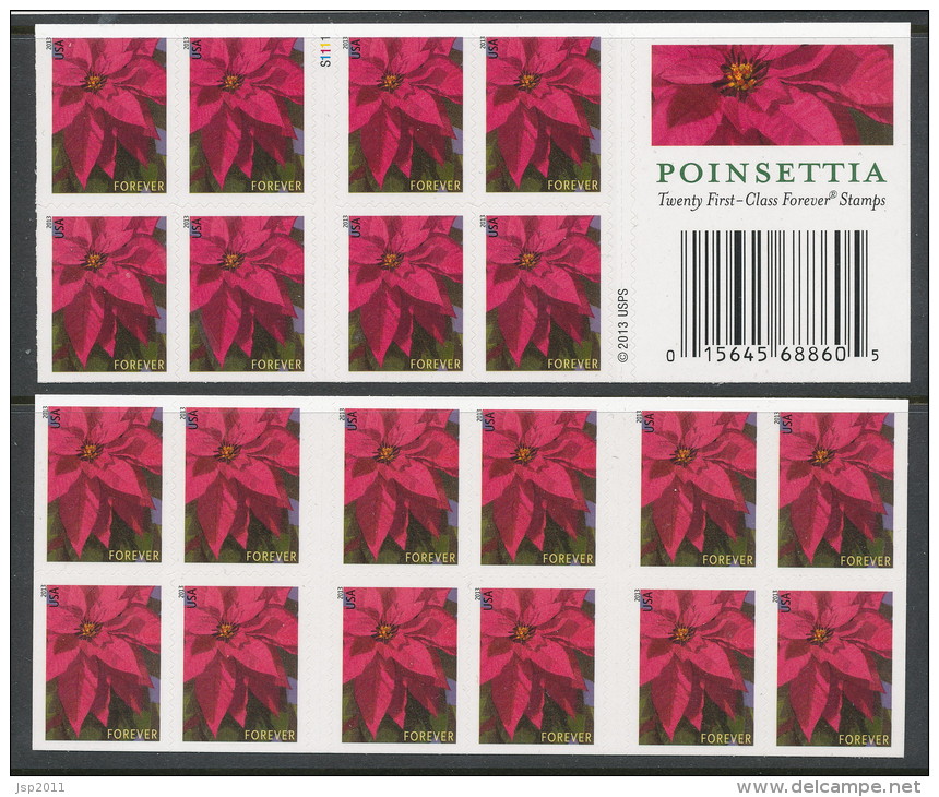 USA 2013 Scott 4816, Poinsettia,  Booklet Of 20 WITH DIE CUTS, MNH (**) - 3. 1981-...