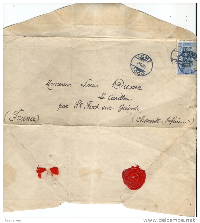 LOME Pour La France 1920 - Lettres & Documents