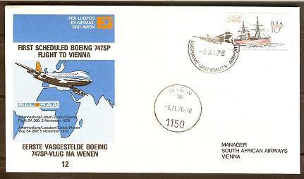 SOUTH AFRICA AIRWAYS 1976 Cover 12 JHB Vienna F2215 - Airplanes