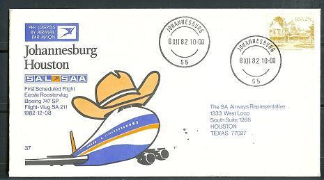 SOUTH AFRICA AIRWAYS 1982 Cover 37A JHB Houston  F2248 - Airplanes