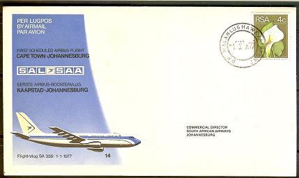 SOUTH AFRICA AIRWAYS 1977 Cover 14 Cape Town-JHB  F2219 - Airplanes
