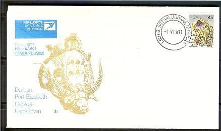 SOUTH AFRICA AIRWAYS 1977 Cover 21 Durban-Cape Town F2227 - Airplanes