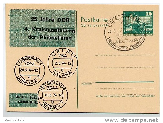 DDR P79-2-74 C8 Postkarte PRIVATER ZUDRUCK Ausstellung Calau Sost. 1974 - Cartes Postales Privées - Oblitérées
