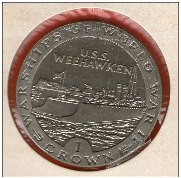 GIBRALTAR *** 1 Crown / Corona  1993 ***  Warships Of WWII - USS Weehawken - Cu-Ni - 38.8 Mm - KM# 116 - Gibraltar