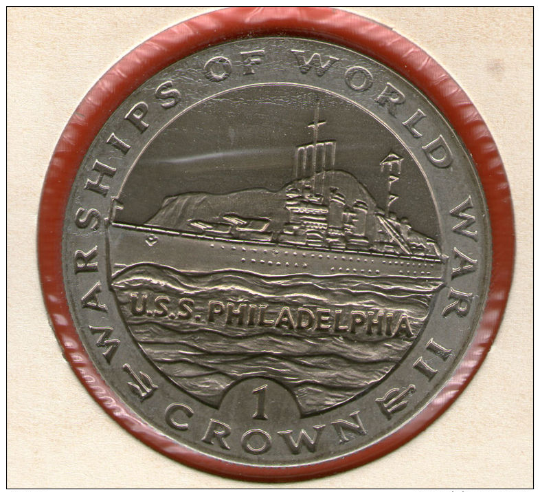 GIBRALTAR *** 1 Crown / Corona  1993 ***  Warships Of WWII - USS Philadelphia- Cu-Ni - 38.8 Mm - KM# 113 - Gibraltar