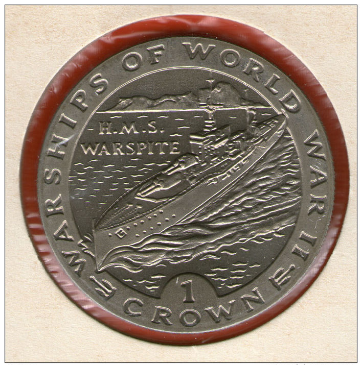 GIBRALTAR *** 1 Crown / Corona  1993 ***  Warships Of WWII - HMS Warspite - Cu-Ni - 38.8 Mm - KM# 117 - Gibraltar