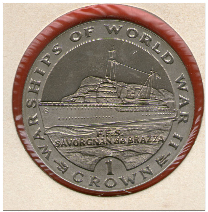 GIBRALTAR *** 1 Crown / Corona  1993 ***  Warships Of WWII - FSS Savorgnan De Brazza - Cu-Ni - 38.8 Mm - KM# 144 - Gibraltar