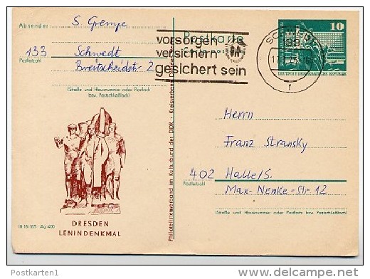 DDR P79-11a-74 C18 Postkarte PRIVATER ZUDRUCK Lenindenkmal Dresden Gelaufen 1975 - Privé Postkaarten - Gebruikt