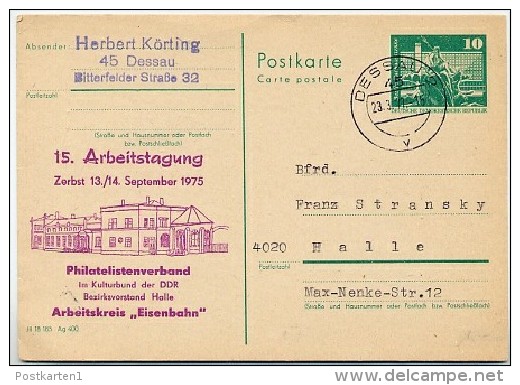 DDR P79-4b-75 C26 Postkarte PRIVATER ZUDRUCK Bahnhof Zerbst Gelaufen 1977 - Privé Postkaarten - Gebruikt