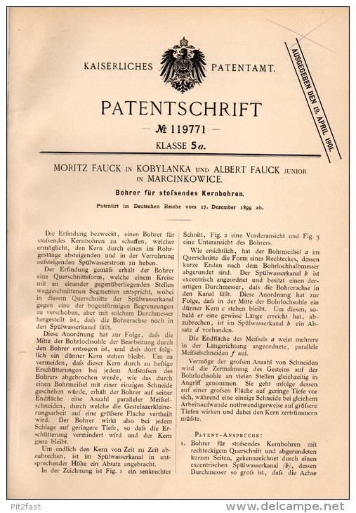 Original Patentschrift - M. Fauck In Kobylanka Und Marcinkowice , 1899 , Bohrer Für Kernbohrung , Erdbohrer !!! - Historical Documents