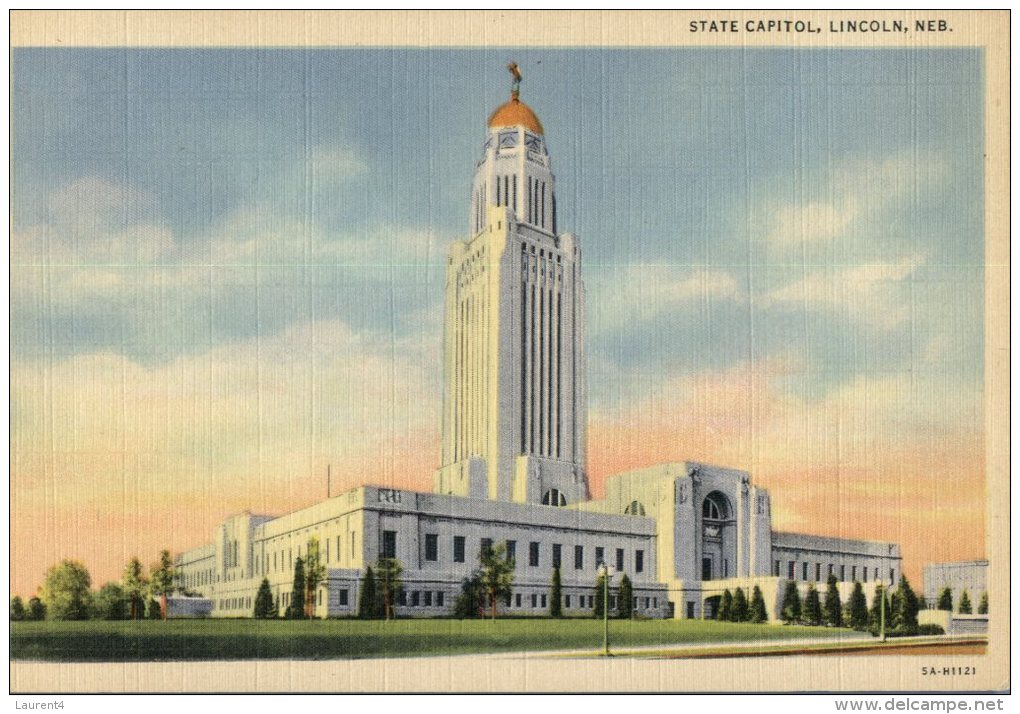 (618)  Very Old Postcard USA Cartte Ancienne - Lincoln State Capitol At Night With Light - Lincoln